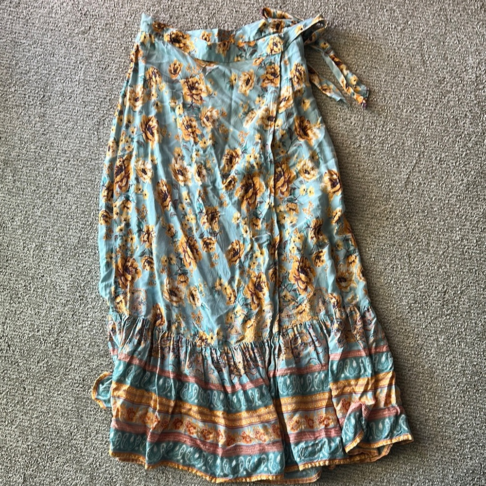 Boho Floral Maxi Skirt in Blue and Brown